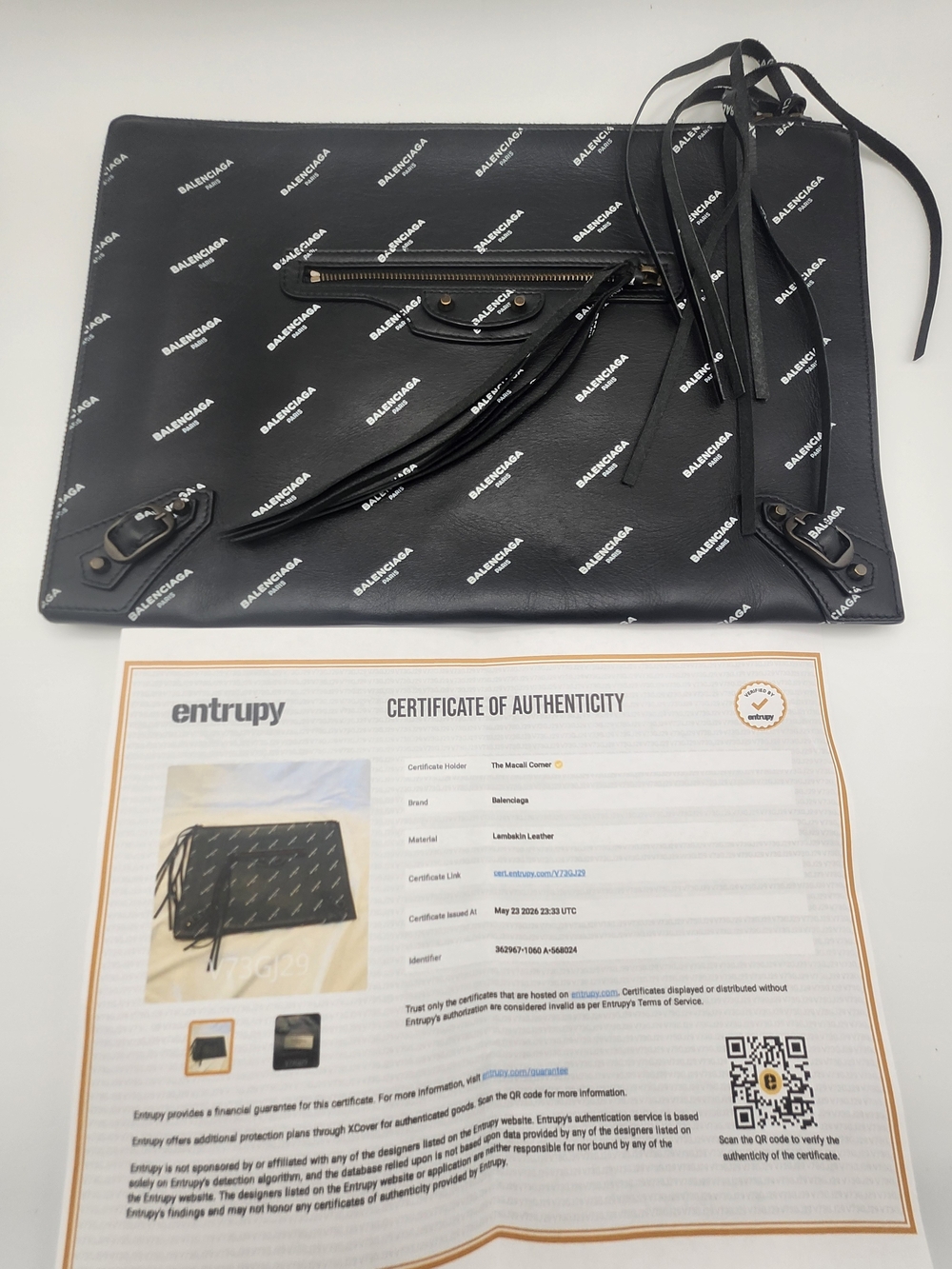 New Balenciaga Allover Logo Lambskin Flat Clutch Pouch W Certif Of Authenticity